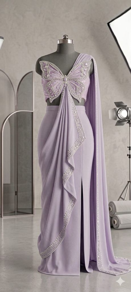Lavender Butterfly Saree